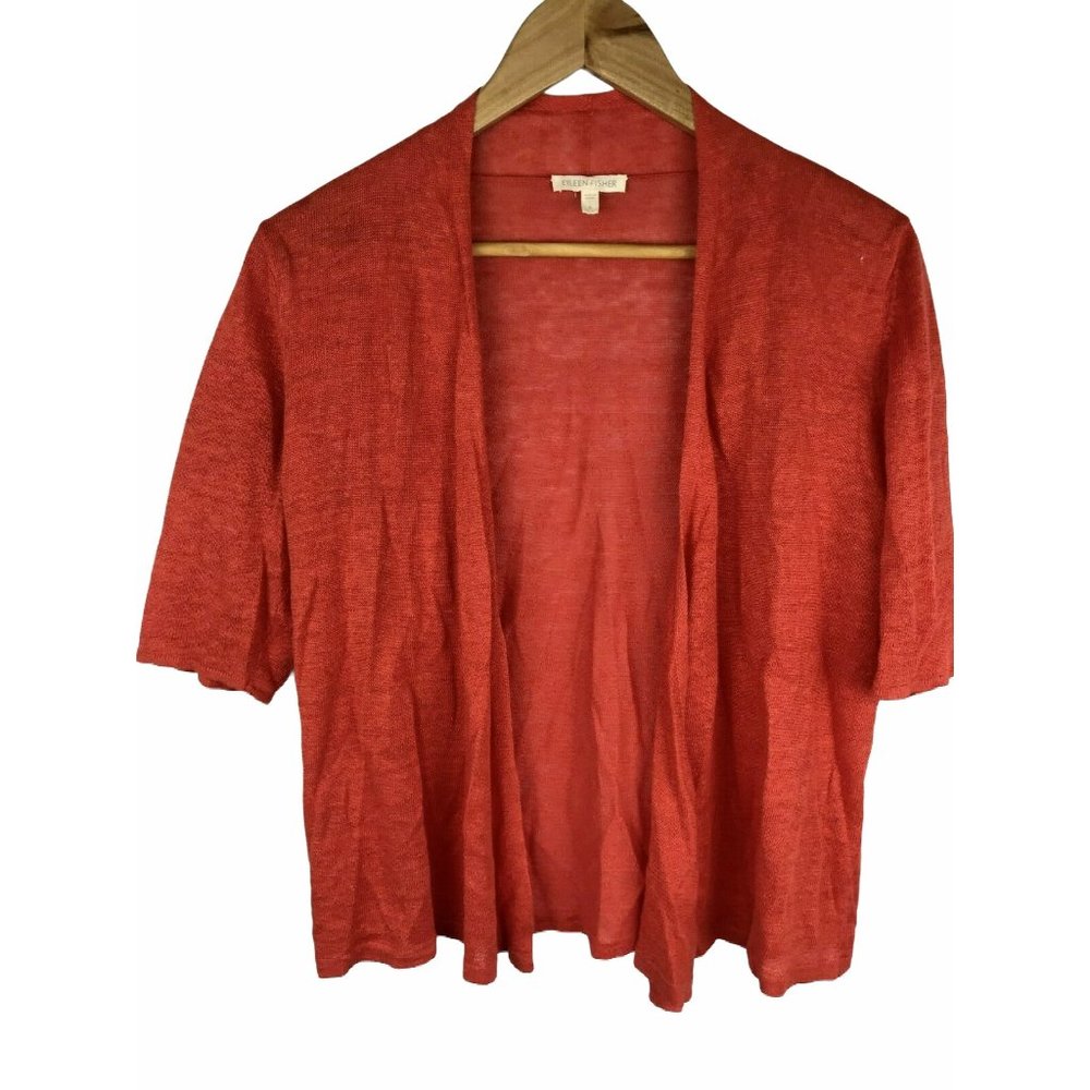Eileen Fisher Open Cardigan Sweater Orange Red S
